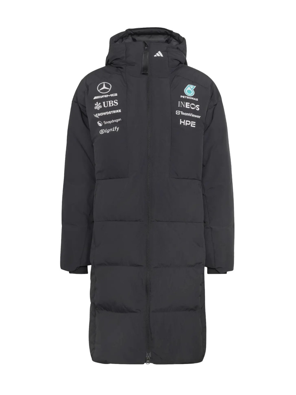 adidas Black Long Puffer Coat with Team Logos